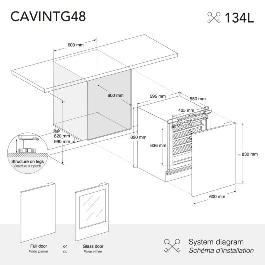 Vinoteca Encastrable E Integrable 48 Botellas, 134 L, Les Petits Champs, Temperatura Regulable 5–22 °c