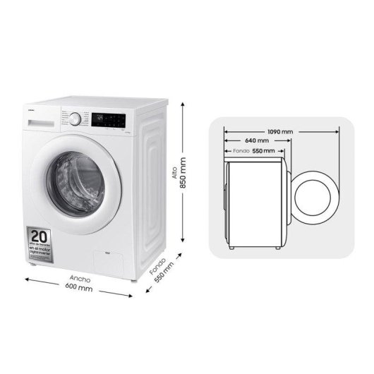 Lavadora Samsung WW11DG5B25TEEC Carga Frontal 11Kg 1400rpm A Blanca WiFi IA