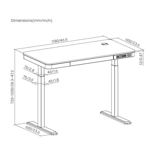 Secretária Motorizada Kimex 118x60 cm Preto com Gaveta e Carregador Sem Fios