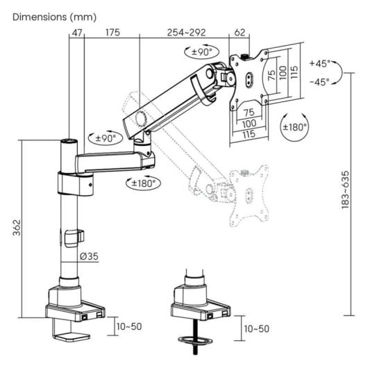 Soporte de mesa Kimex 015-2811 para monitor 17-40" muelle mecánico mástil negro