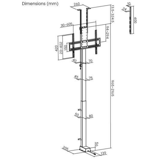 Supporto TV motorizzato Kimex 018-6065W per 43-88 pollici, installazione a pavimento o soffitto