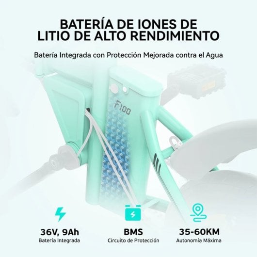 Vélo électrique Eskute F100 14 pouces 250W batterie 36V 9Ah pliable bleu