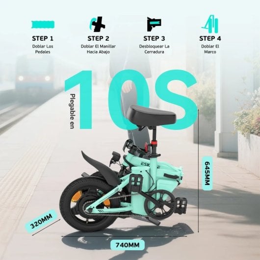 Vélo électrique Eskute F100 14 pouces 250W batterie 36V 9Ah pliable bleu