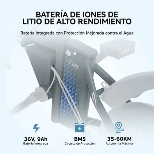 Bicicleta eléctrica Eskute F100 plegable 14" 250 W batería 36 V 9 Ah gris