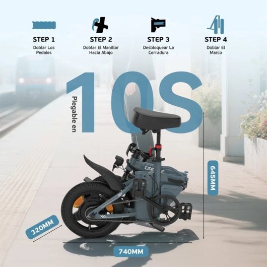 Bicicleta eléctrica Eskute F100 plegable 14" 250 W batería 36 V 9 Ah gris