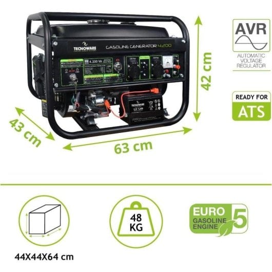 Gerador Tecnoware H-Greengine Hi-Power 4200 VA Gasolina Arranque Elétrico Manual