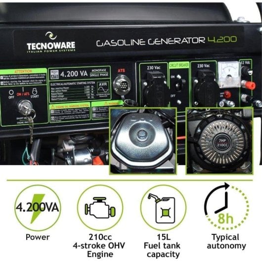 Gerador Tecnoware H-Greengine Hi-Power 4200 VA Gasolina Arranque Elétrico Manual