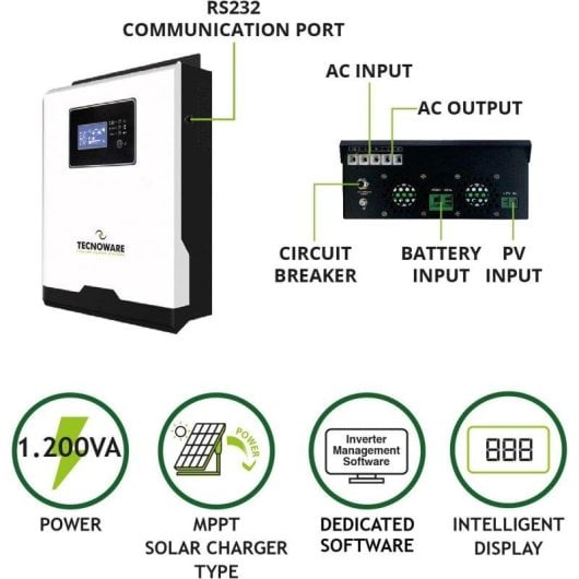 Inversor Solar Híbrido Tecnoware ATA 1200VA Onda Sinusoidal Pura MPPT LCD USB