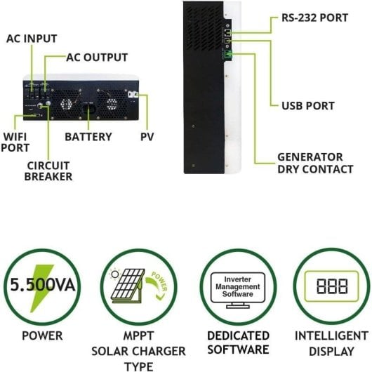 Inversor Solar Híbrido Tecnoware ATA 5500VA Onda Sinusoidal Pura MPPT LCD