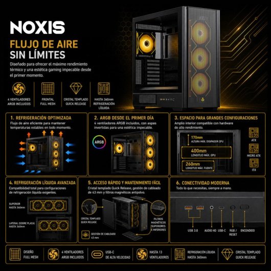 Forgeon Airflow Noxis ARGB Mesh ATX Negra