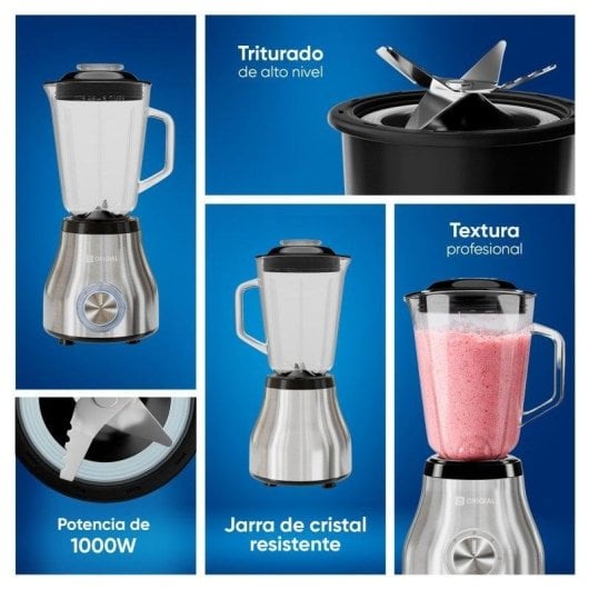 Origial Blend&Mix Glass 1000W Batidora de vaso, cristal 1,5 L, pica hielo, acero inox