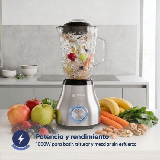 Origial Blend&Mix Glass 1000W Batidora de vaso, cristal 1,5 L, pica hielo, acero inox