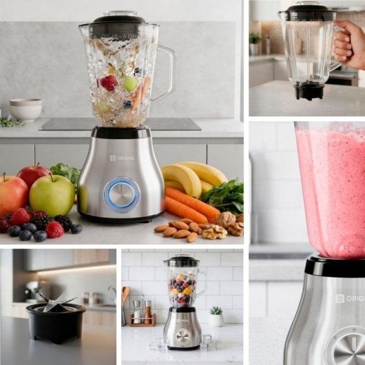 Origial Blend&Mix Glass 1000W Batidora de vaso, cristal 1,5 L, pica hielo, acero inox