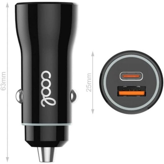 Auto-Ladegerät Cool 8434847082509 38W 2x USB Typ C Kabel Schwarz