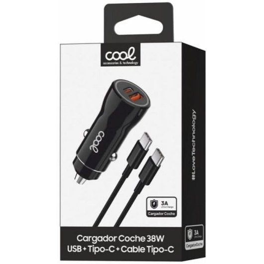 Auto-Ladegerät Cool 8434847082509 38W 2x USB Typ C Kabel Schwarz