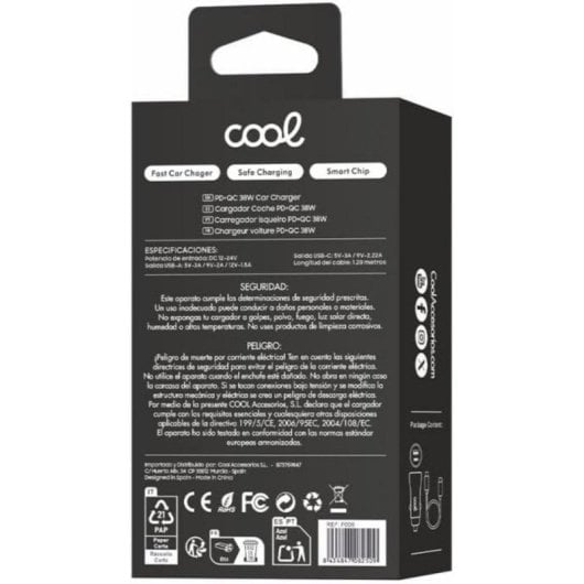 Auto-Ladegerät Cool 8434847082509 38W 2x USB Typ C Kabel Schwarz