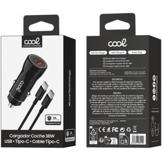 Auto-Ladegerät Cool 8434847082509 38W 2x USB Typ C Kabel Schwarz
