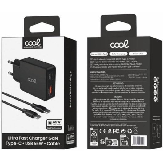 Netzladegerät Cool 8434847082516 65W GaN USB Typ-C Schnellladung Schwarz