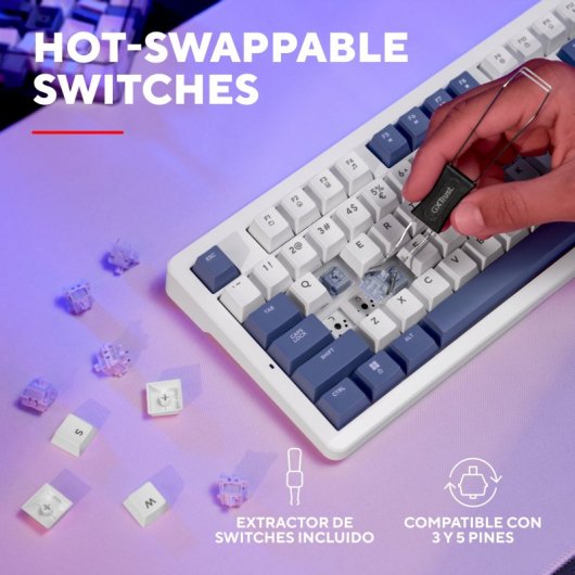 Teclado Trust GXT 872 Xyra mecánico TKL RGB con switches hot-swap y layout español