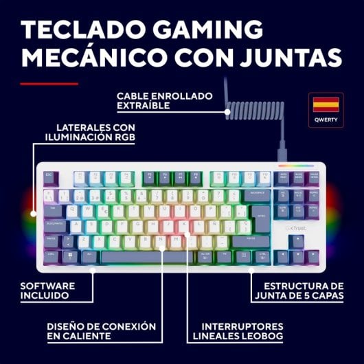 Teclado Trust GXT 872 Xyra mecánico TKL RGB con switches hot-swap y layout español