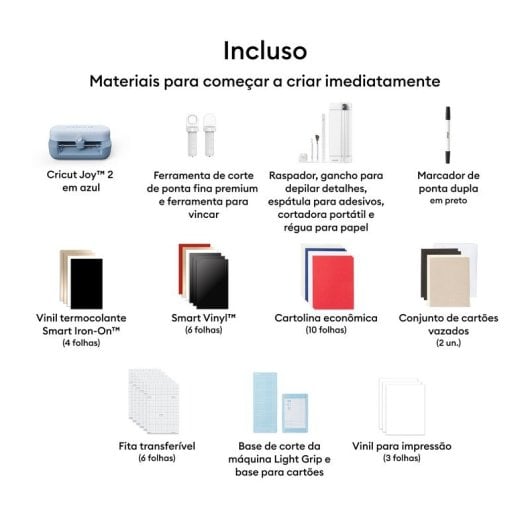 Plotter Cricut Joy 2 Azul Compacto Bluetooth Pack Essential Ferramentas e Materiais