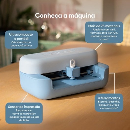Plotter Cricut Joy 2 Azul Compacto Bluetooth Pack Essential Ferramentas e Materiais