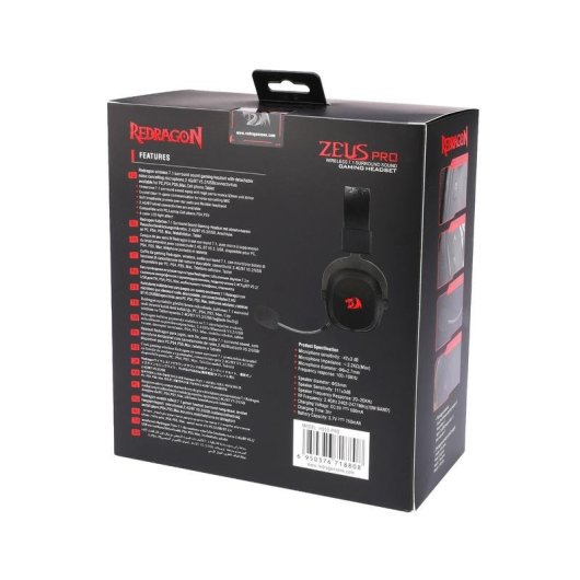 Auriculares Redragon H510 Zeus Pro inalámbricos Bluetooth y 2,4 GHz para gaming con micrófono RGB negros