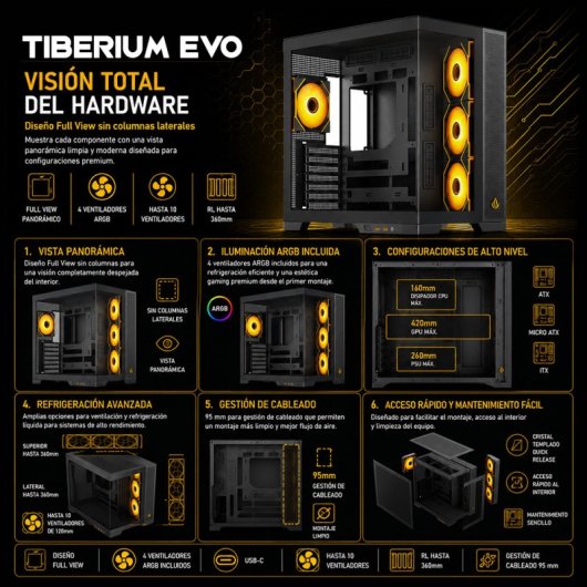 Forgeon Tiberium EVO Torre ATX ARGB Cristal Templado Negra