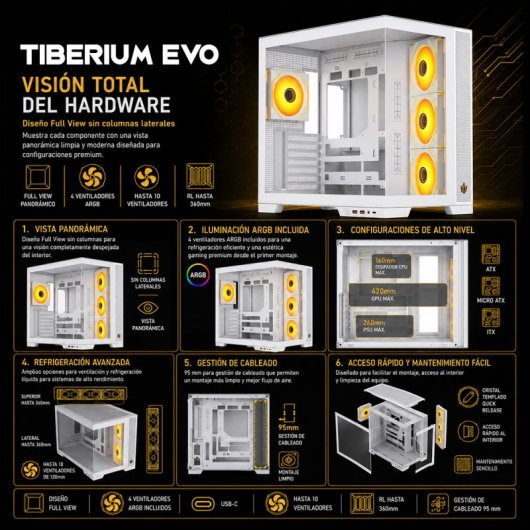 Forgeon Tiberium EVO Torre ATX ARGB Cristal Templado Blanca
