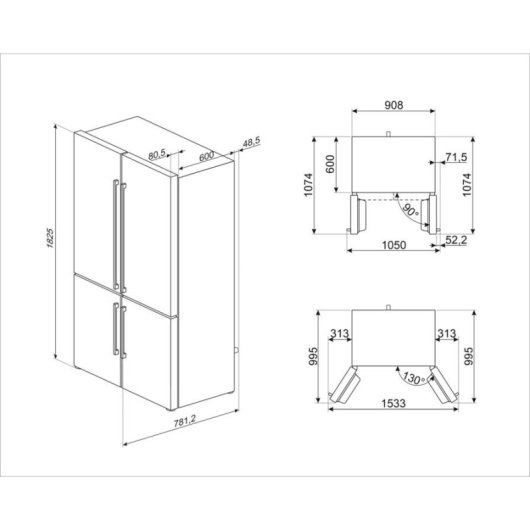 Frigorífico Americano SMEG FQ60XDE No Frost 182 cm 541L E Inox Dispensador Hielo
