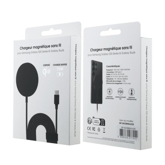 Cargador inalámbrico Samsung GP-SACBMSALK25 Qi2 USB carga rápida negro