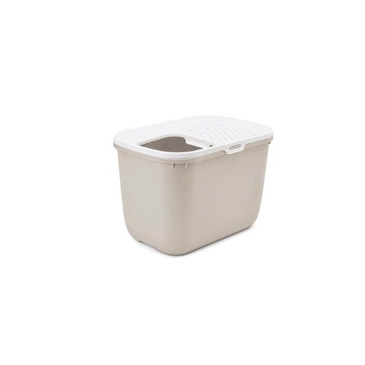 Caja de arena para gatos Savic Hop In entrada superior beige blanco 58,5x39x39,5 cm