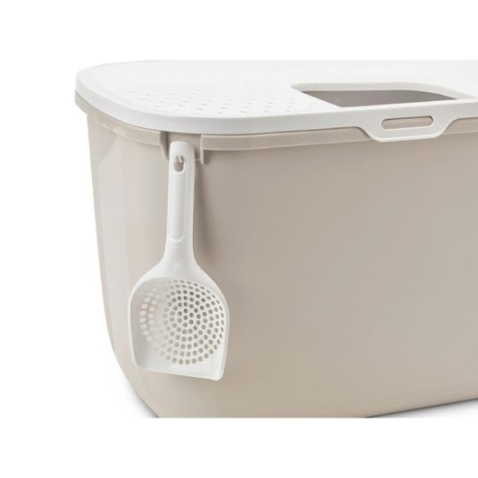 Caja de arena para gatos Savic Hop In entrada superior beige blanco 58,5x39x39,5 cm