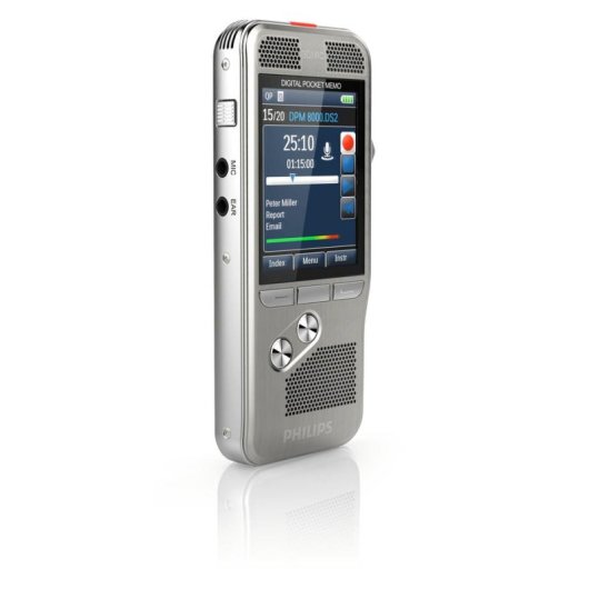 Dictaphone Philips DPM8100 2 Micros 700h Écran TFT 2.4" USB SD Argent
