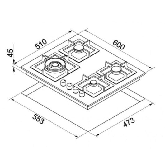 Kochfeld Elleci Plano 60 M79 Alu 60 cm Gas Metaltek 4 Zonen