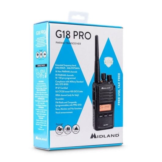 Radio bidirectionnelle Midland G18 Pro 99 canaux PMR LCD IP67 portée 12 km