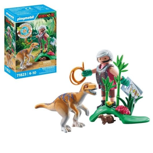 Figura Playmobil 71823 Velociraptor Multicolor com Explorador e Marmota