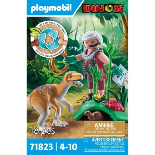 Figura Playmobil 71823 Velociraptor Multicolor com Explorador e Marmota