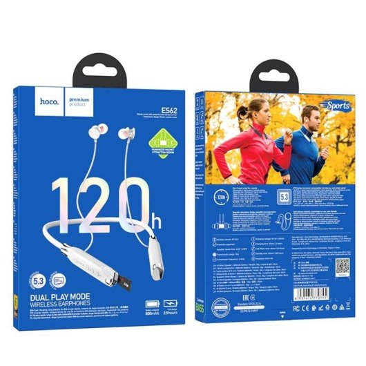 Ecouteurs Hoco ES64 sans fil Bluetooth sport longue autonomie gris