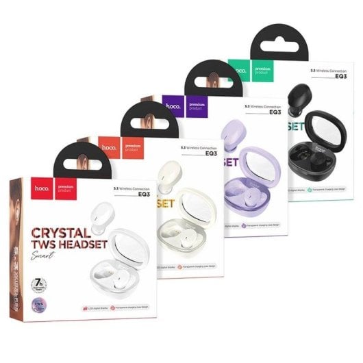 Auriculares Hoco EQ3 inalámbricos Bluetooth 5.3 con pantalla digital y soporte Siri blancos