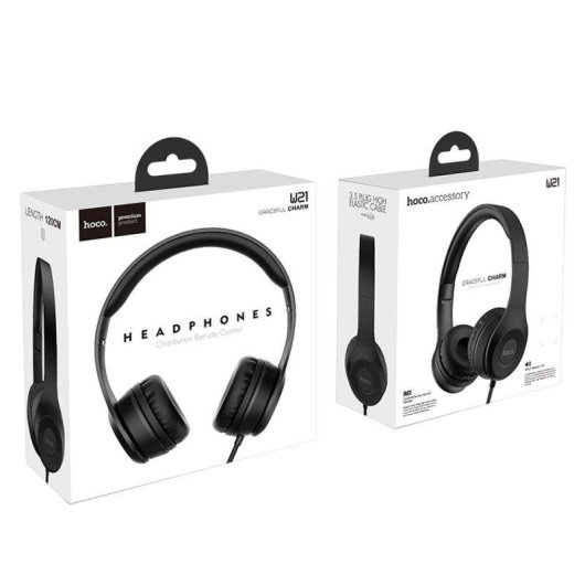 Casque Hoco W21 filaire Jack 3.5 mm avec microphone Noir