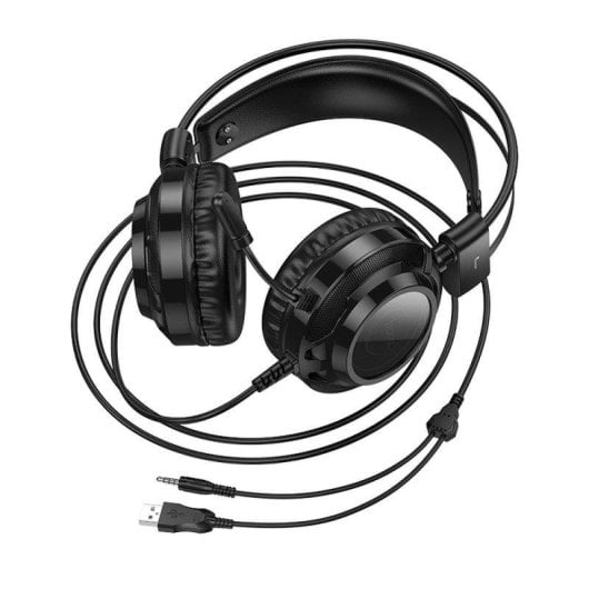 Auriculares Hoco W110 com fio Jack 3.5 mm + USB-A Gaming RGB Microfone Preto
