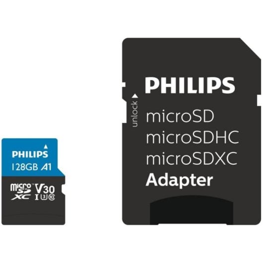 Carte mémoire Philips FM12MP65B 128 Go MicroSDXC UHS-I U3 V30 A1 avec adaptateur SD