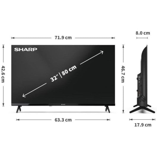 TV Sharp LED 32HA1205E 32" HD Ready 60Hz Dolby Audio Triple Tuner Frameless