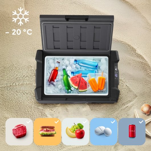 Frigorífico portátil Peme Quest 30 com compressor, 26,8 litros, preto.