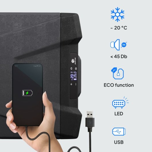 Frigorífico portátil Peme Quest 30 com compressor, 26,8 litros, preto.