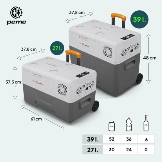 Frigorífico portátil Peme Expedition 40 com compressor, 39 litros, cinzento.