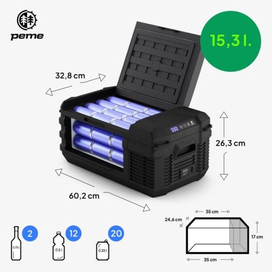 Frigorífico portátil Peme Quest 15 com compressor, 15 litros, cinzento.