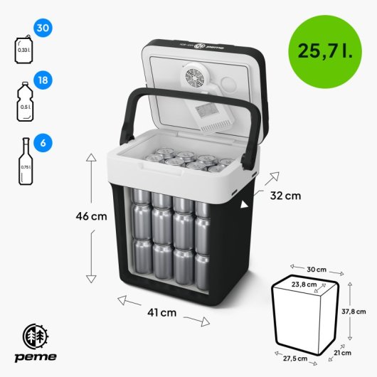 Frigorífico portátil Peme Essential 32 de 26 litros, preto.