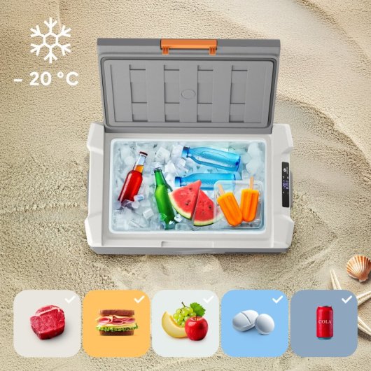 Frigorífico portátil Peme Quest 30 com compressor, 26,8 litros, cinzento.